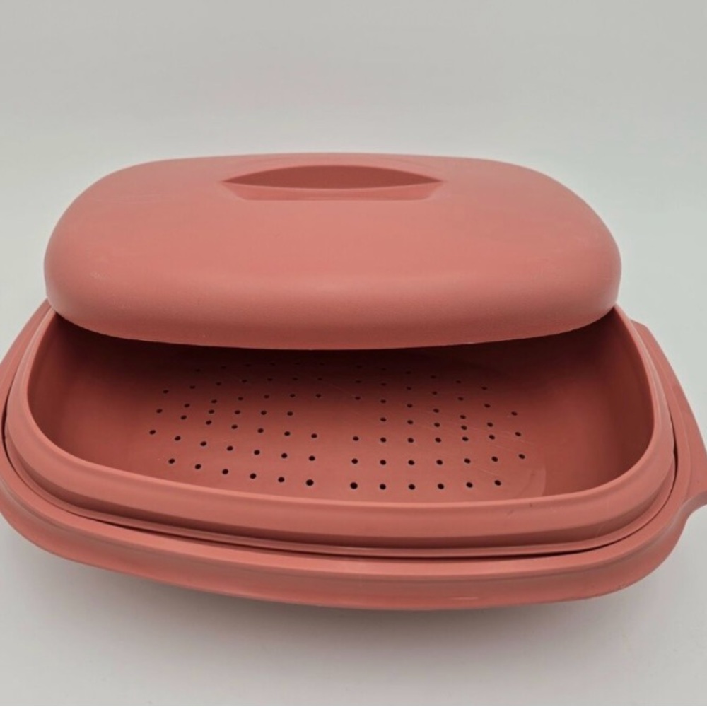 Vintage 1970’s Tupperware Microwave Steamer 3 Piece Rose Pink 1273-4 Complete
